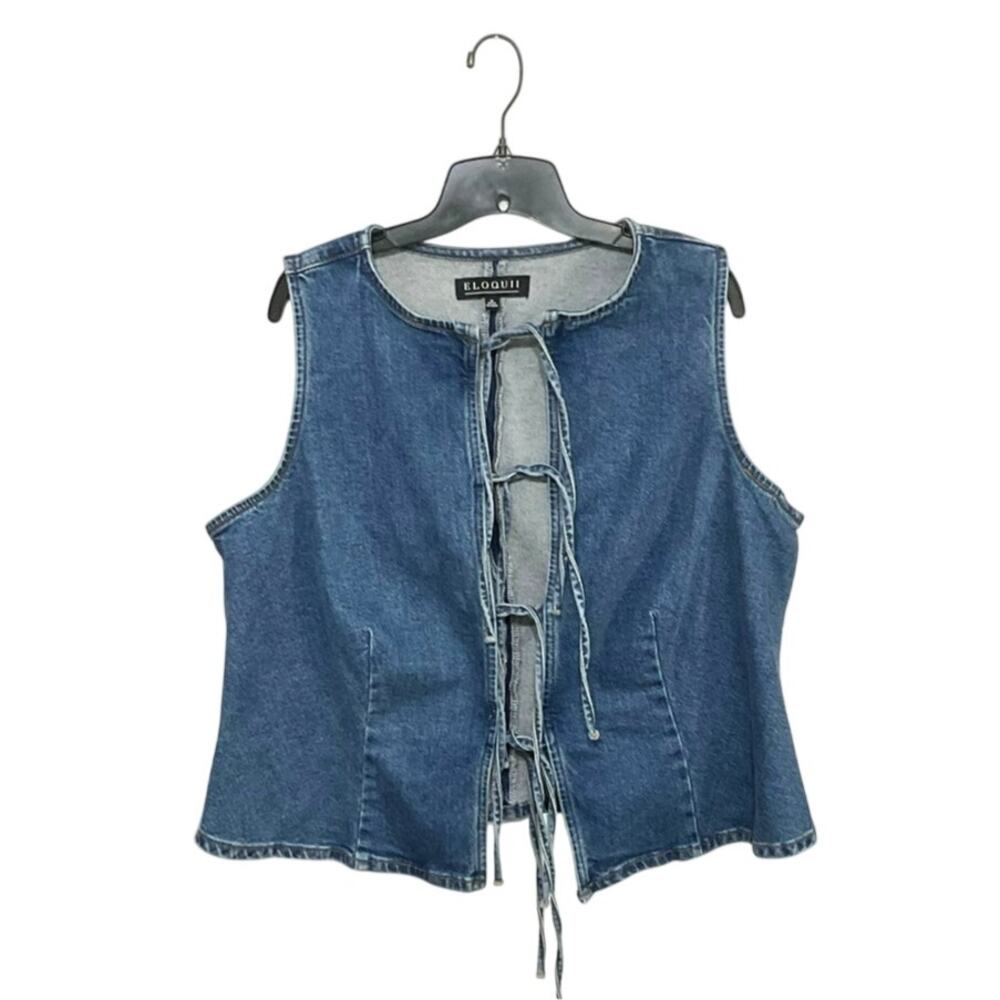 NWT Eloquii Tie Front Denim Vest Top Size 16 X-Large Plus Sleeveless Stretch - Picture 2 of 6